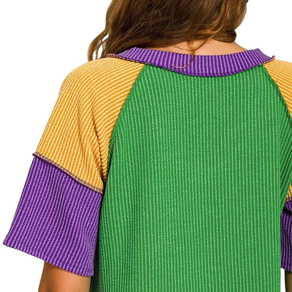 Zenana Mardi Gras Raised Rib Color Block Top‎ - Picture 4 of 6